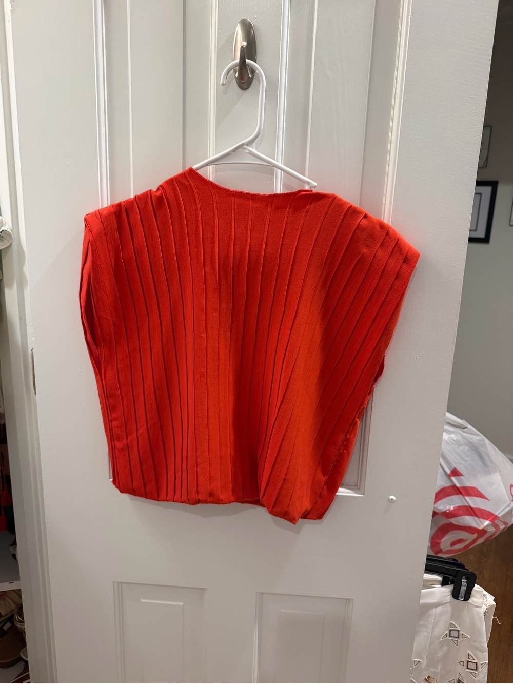 Zara Red Ribbed Cap-Sleeve Knit Top